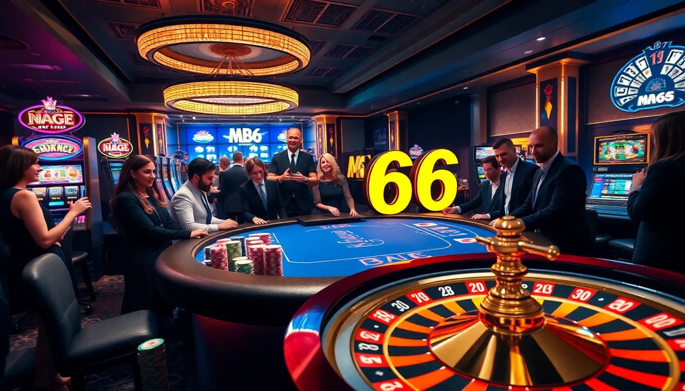 Exciting casino dynamics at MB66 with elegant dealers and vibrant tables. Win big!
