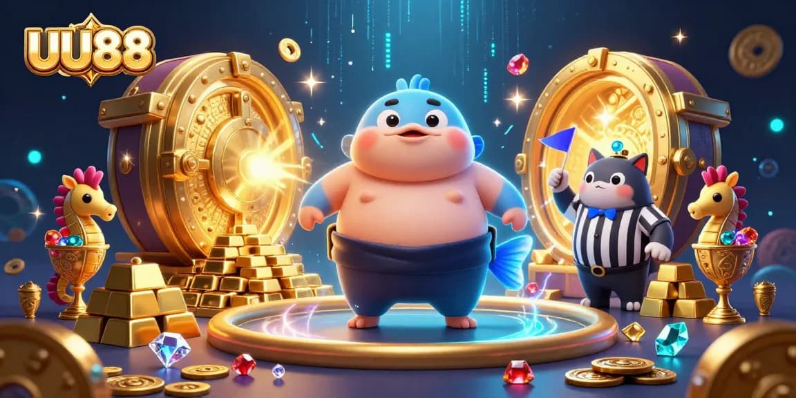 Experience the thrill of gaming at UU88 in this vibrant underwater casino scene bursting with treasure!