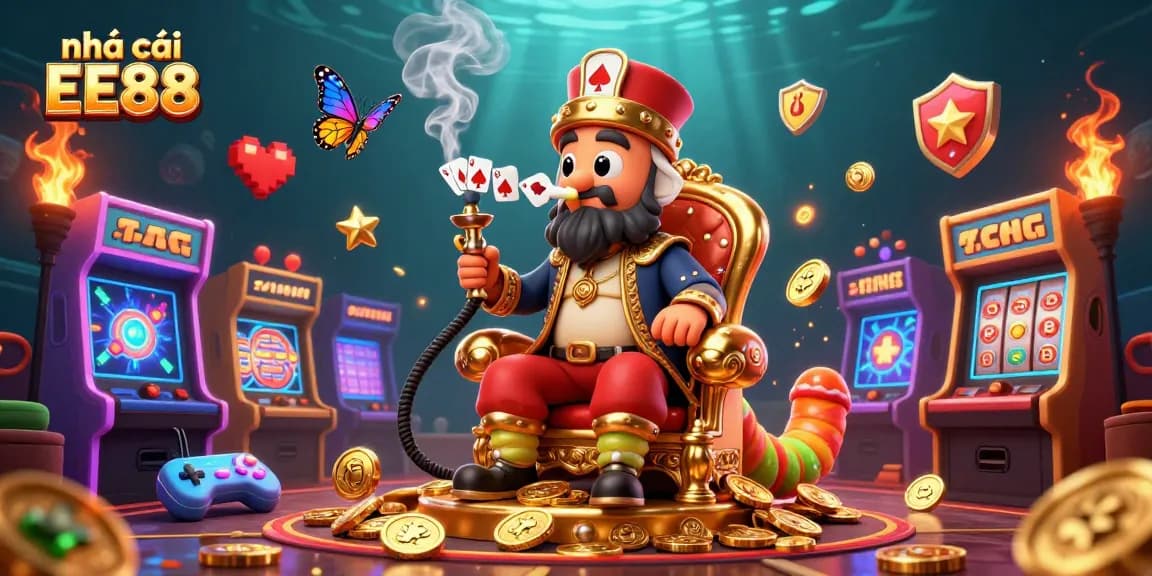 Experience the excitement of nhà cái EE88 with vibrant casino gaming visuals and captivating characters.
