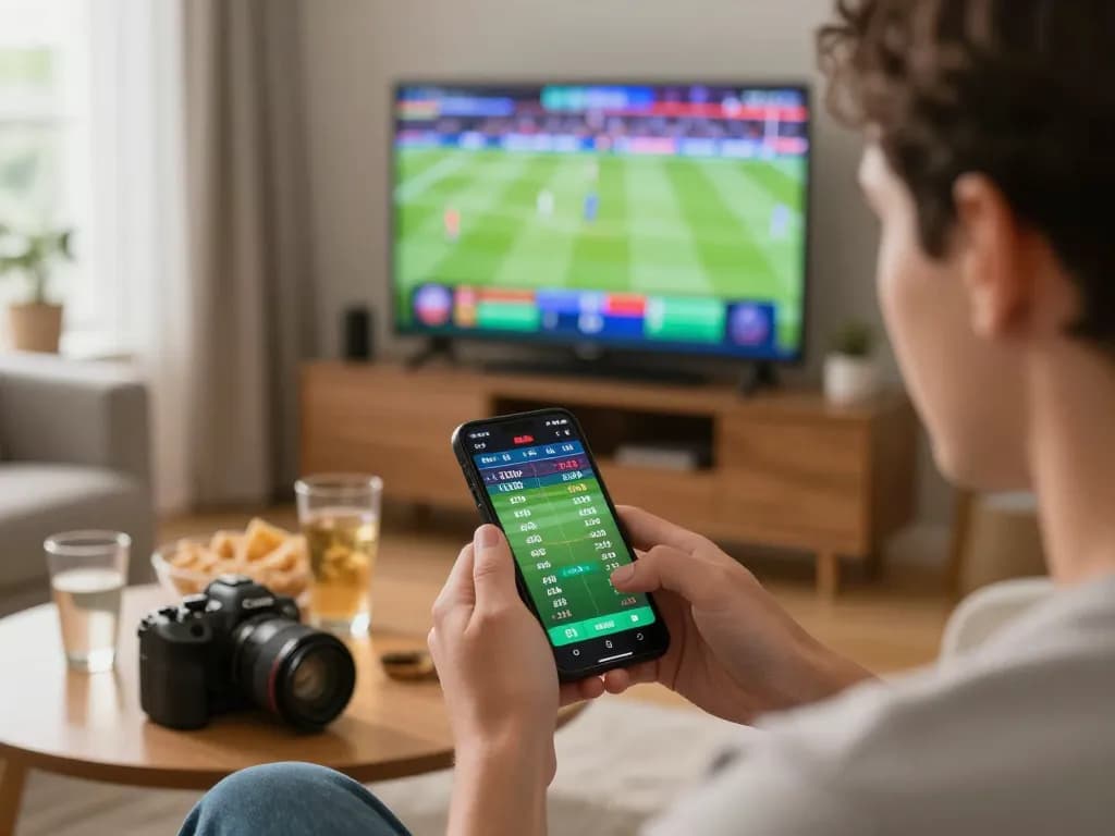 Person engaging in sports betting on smartphone at home, illustrating f8betlv excitement of live gaming.