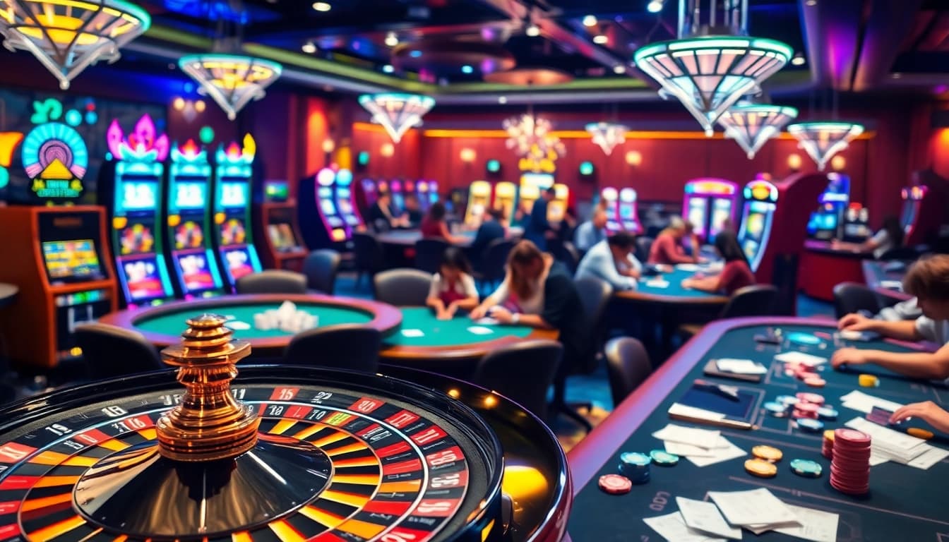Engaging casino atmosphere featuring hay88 online betting with vibrant tables and gaming excitement.