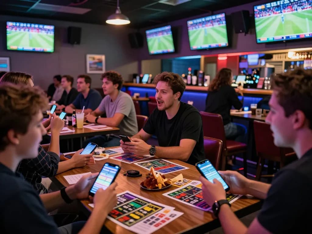 Fans placing bets on sports in a lively lounge showcasing keo nha cai with vibrant atmosphere