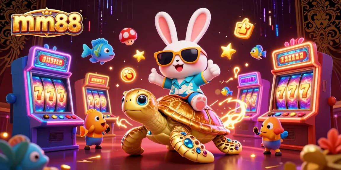 Experience the thrills of mm88 with our lucky rabbit and golden turtle amidst slot games.
