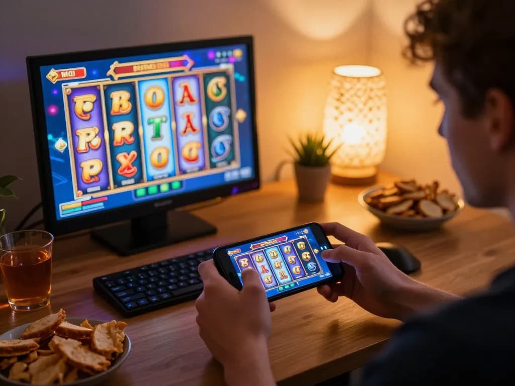 Engaging in Pragmatic Demo of a popular slot game on mobile device at home, highlighting casual gaming experience.