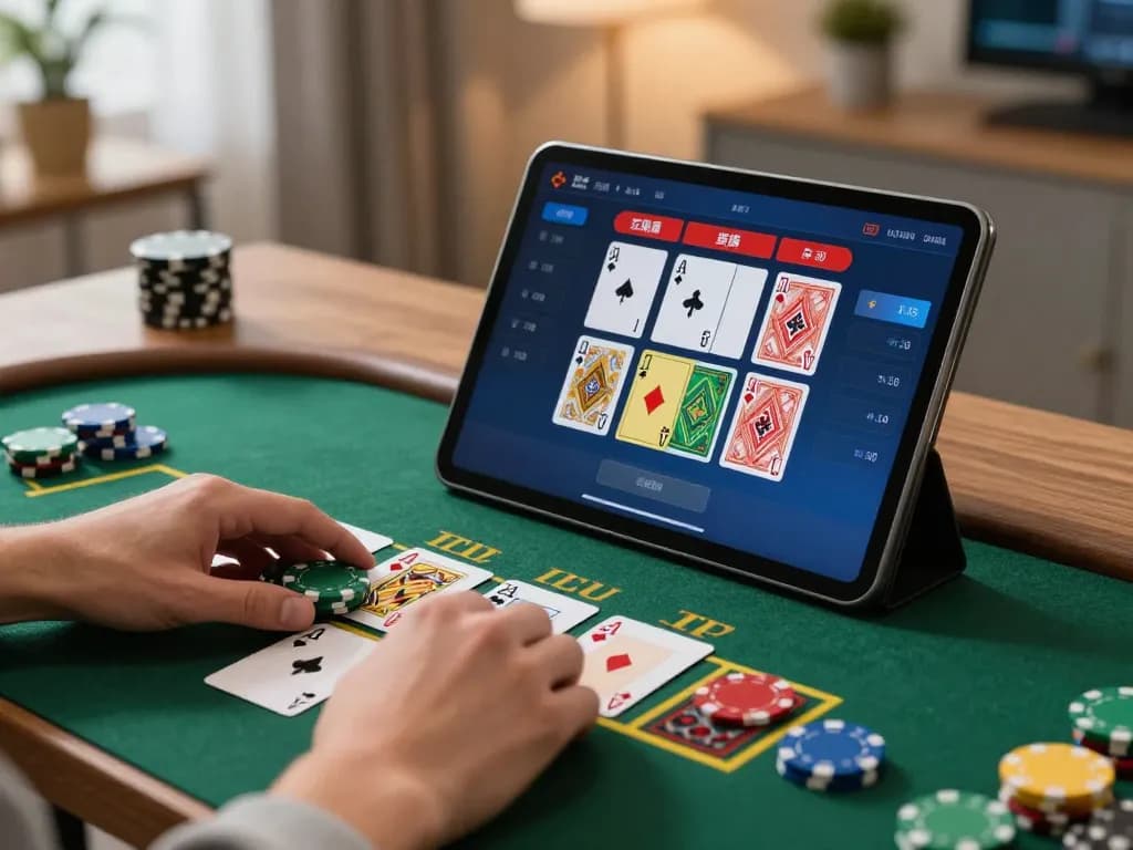Engaging in live dealer blackjack on 88i com tablet, showcasing strategic online gambling.