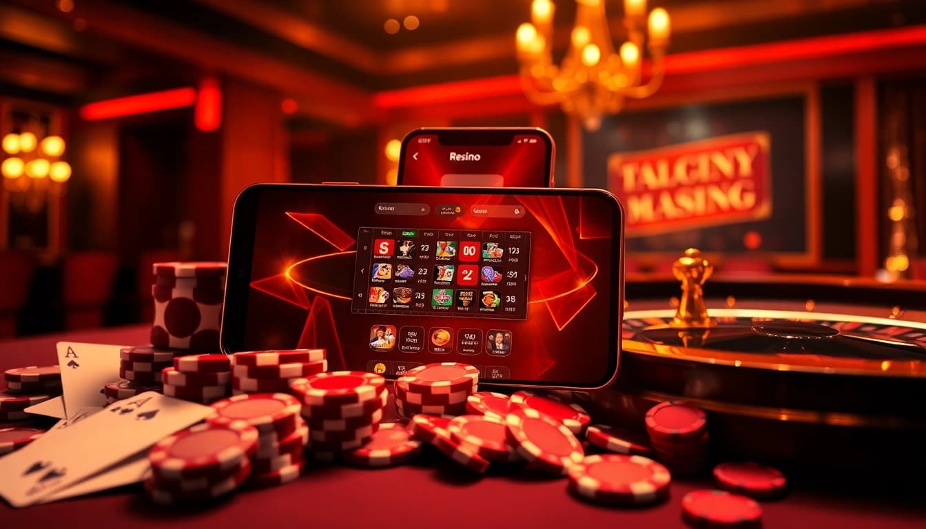 Engaging gambling scene showcasing the link vao 12bet with vibrant casino elements and smartphone interface