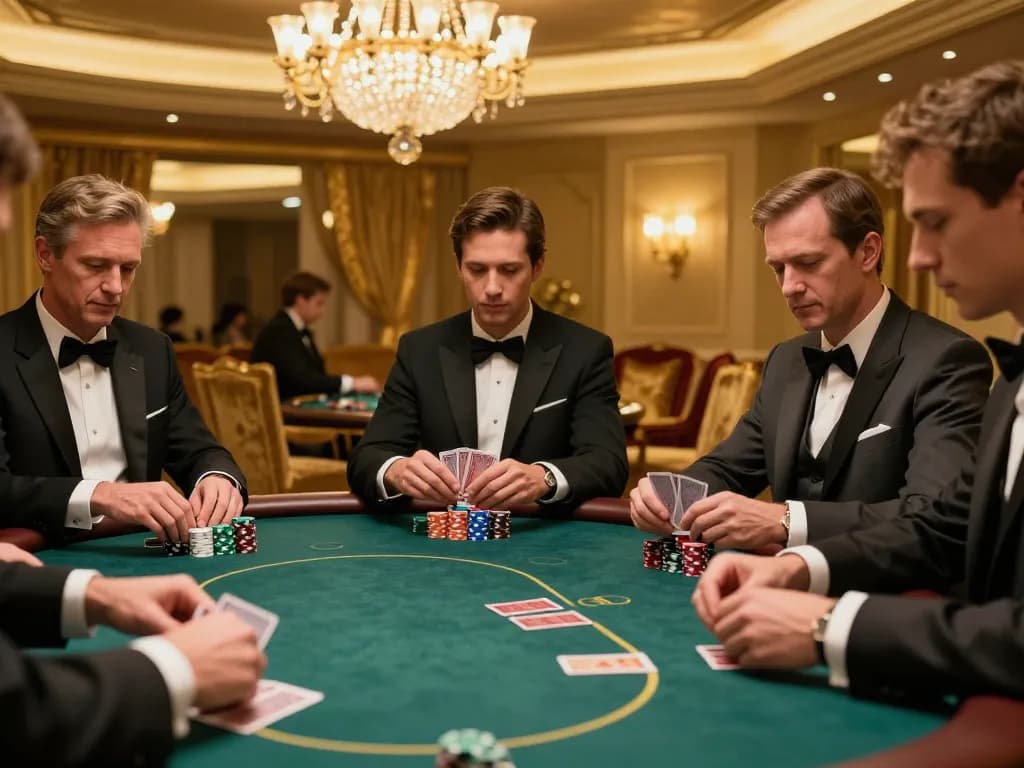 Experience the thrill of 789win in an elegant poker game setting with high-stakes players.