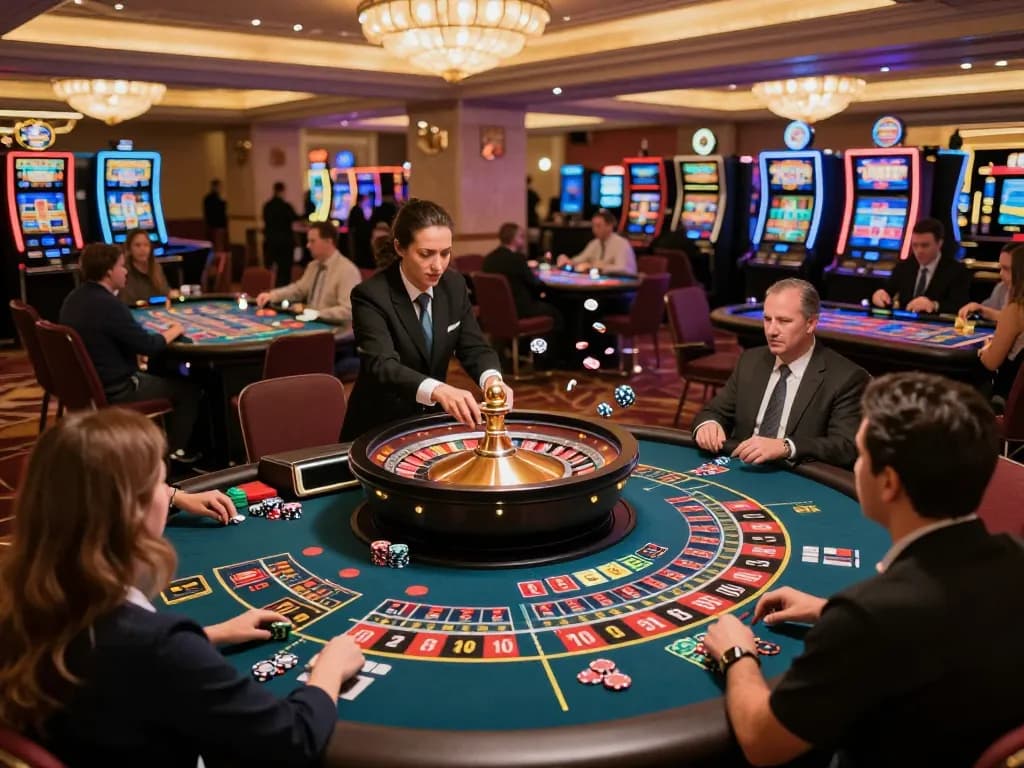 KONG88 gamblers place bets at lively roulette tables, capturing the excitement of casino play.