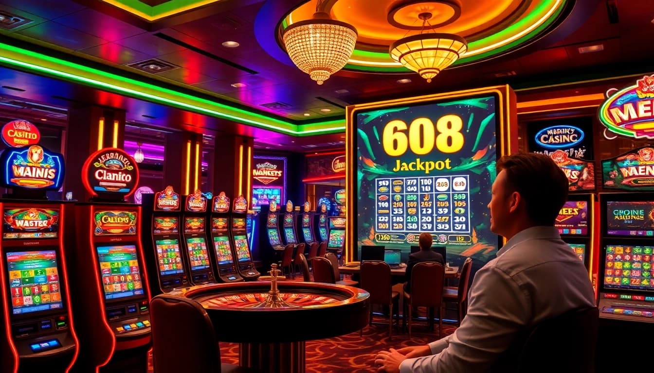 Experience the thrill of go8 nổ hũ in an exciting casino setting with vibrant lights.
