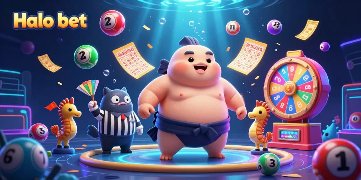 Engage with Halo bet's dynamic underwater casino scene featuring vibrant lottery elements and characters.