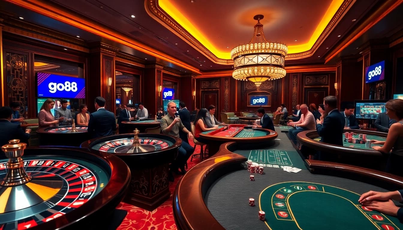 Casino scene with go88 gaming elements showcasing excitement and luxury.