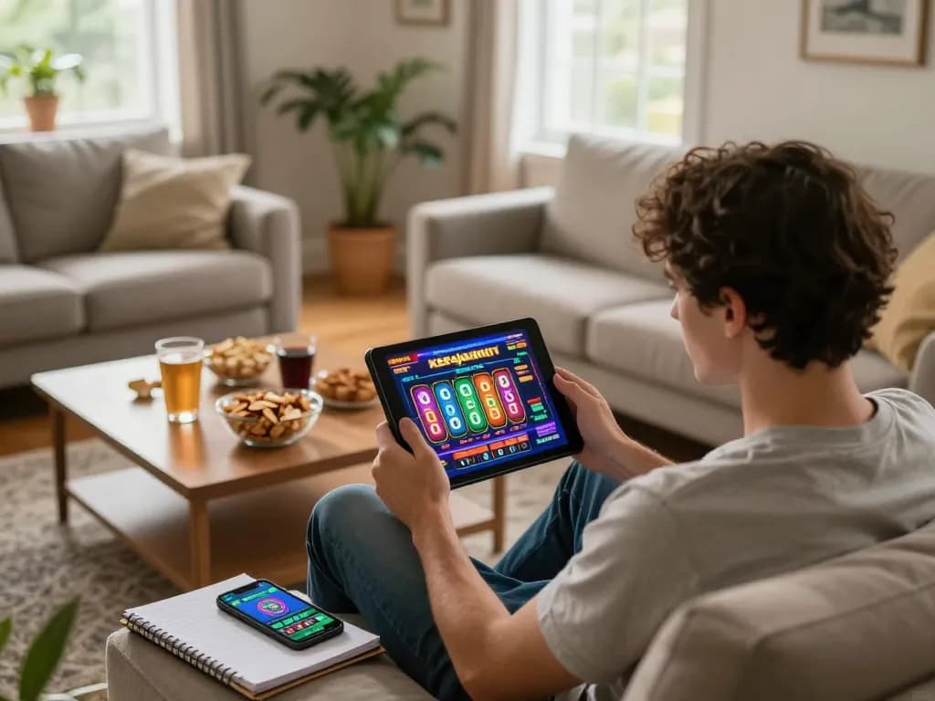 Engaging in kerajaanslot online gaming on a tablet while relaxing at home