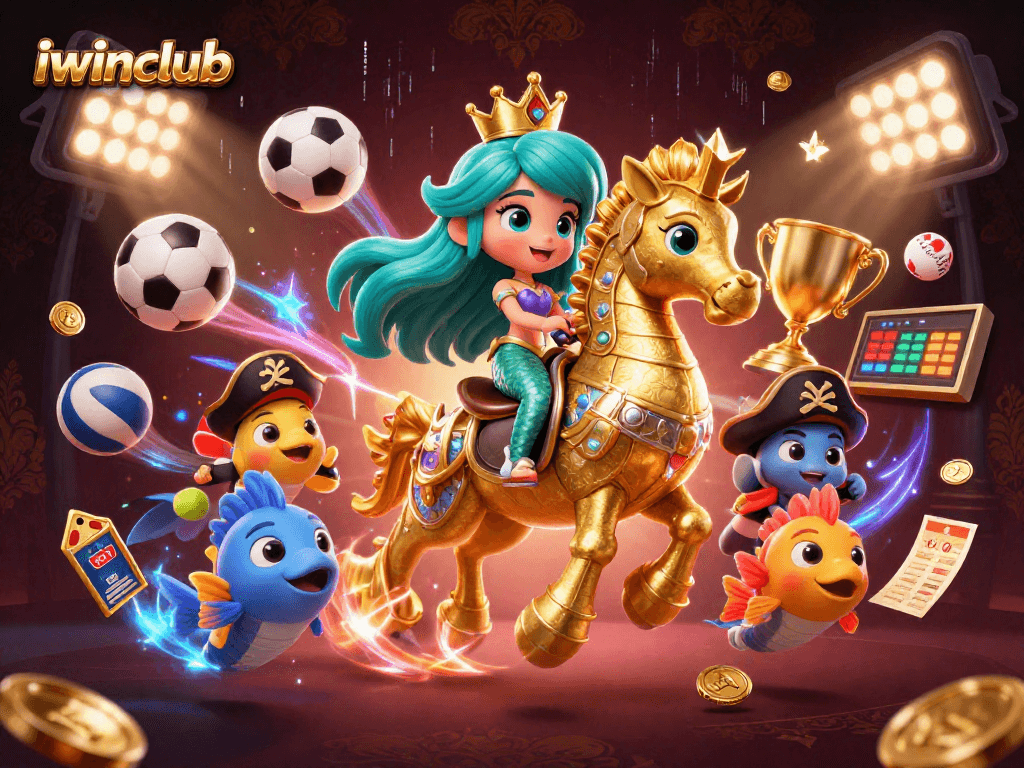 iwinclub promotes vibrant gameplay with a mermaid princess and seahorse in action.