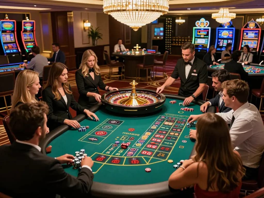 Engaged players anticipating outcomes at tg88 roulette game, showcasing excitement in a vibrant casino setting.