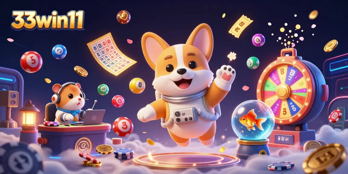 Engage in thrilling gaming experiences at 33win11 with floating characters in a space casino setting.