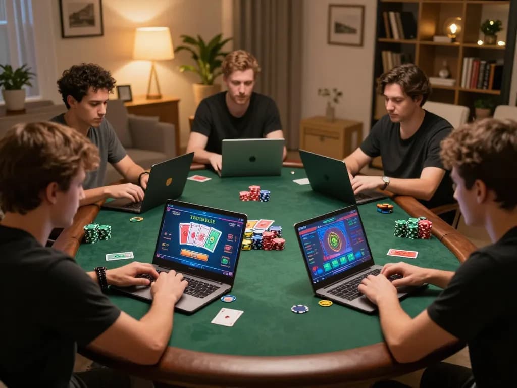 Sunwin players engaging in exciting online poker with vibrant graphics, showcasing responsible gambling