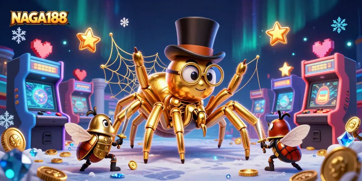 Permainan menarik NAGA188 dengan tarantula emas dan kesan kasino yang kaya.