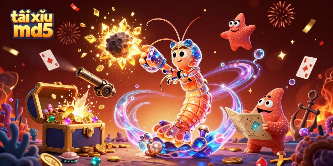 Experience the thrill of tài xỉu md5 as triumphant characters burst through cosmic challenges, celebrating with gems and treasures.