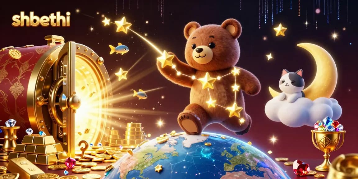 Experience thrilling gameplay at shbethi with golden treasures, stars, and casino excitement!