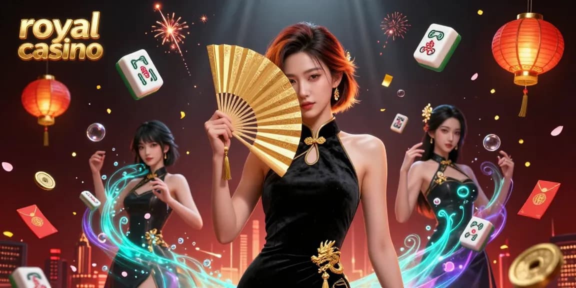 Engage in the thrilling royal casino gameplay with stunning visuals of an elegant woman amidst colorful casino elements.