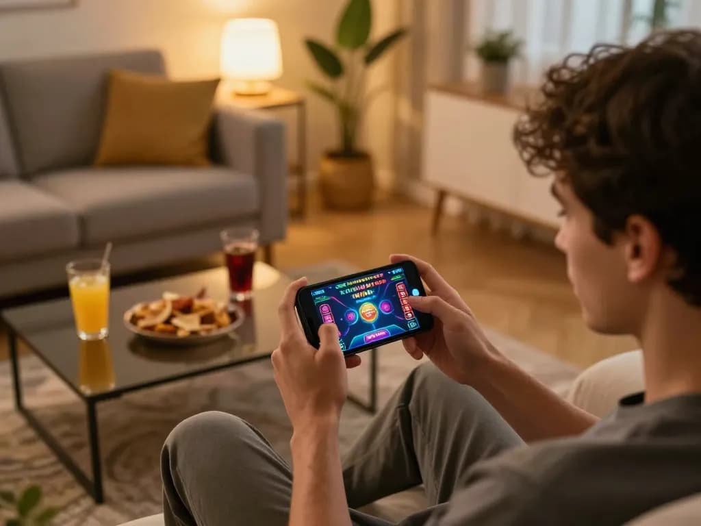 Engaged user gaming on the TR88 bio casino app, excited about winning opportunities at home.