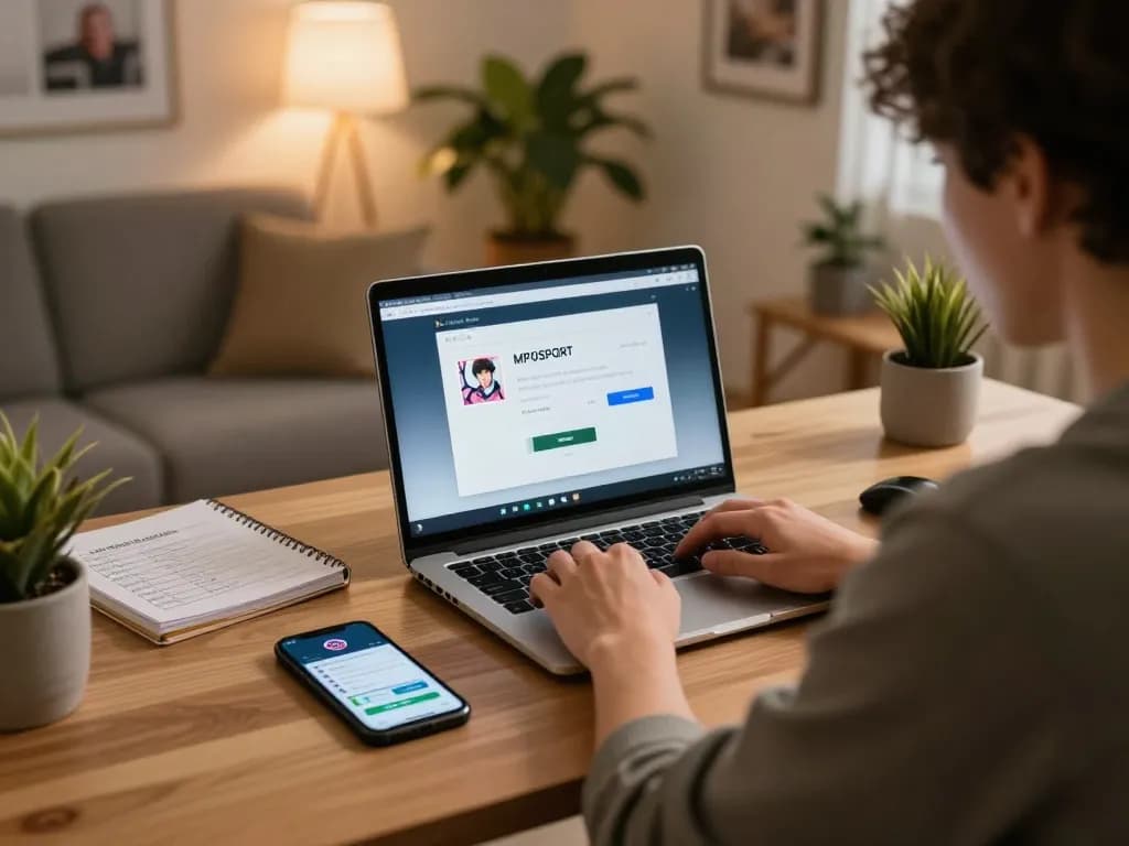 Engage with the MPOSPORT login interface at home, enjoying online gaming in a cozy setting.