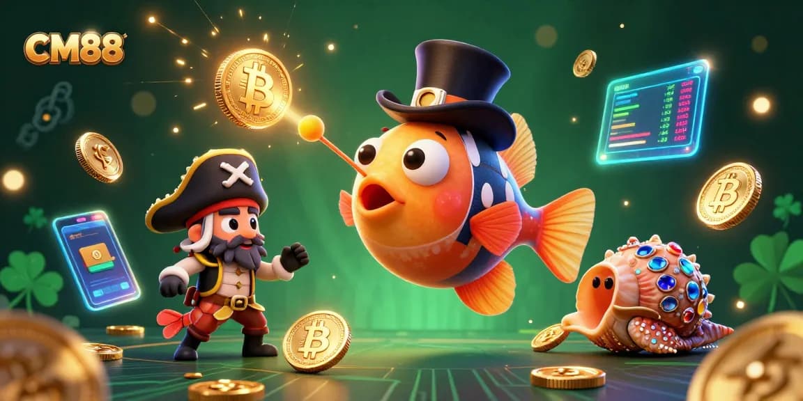 CM88 attracts golden coins in this vibrant 3D casino illustration featuring a deep-sea anglerfish.