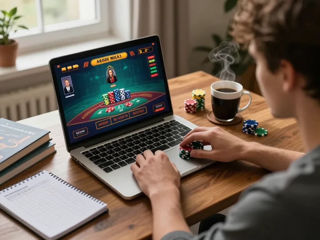 Engaging online gaming scene showcasing a player involved in Sun win blackjack strategy.