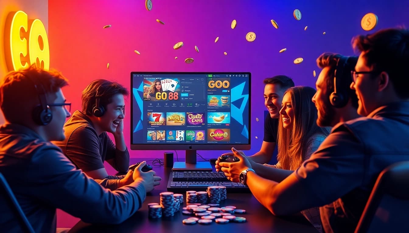 GO 88 online gaming hub with users enjoying vibrant games and digital currency