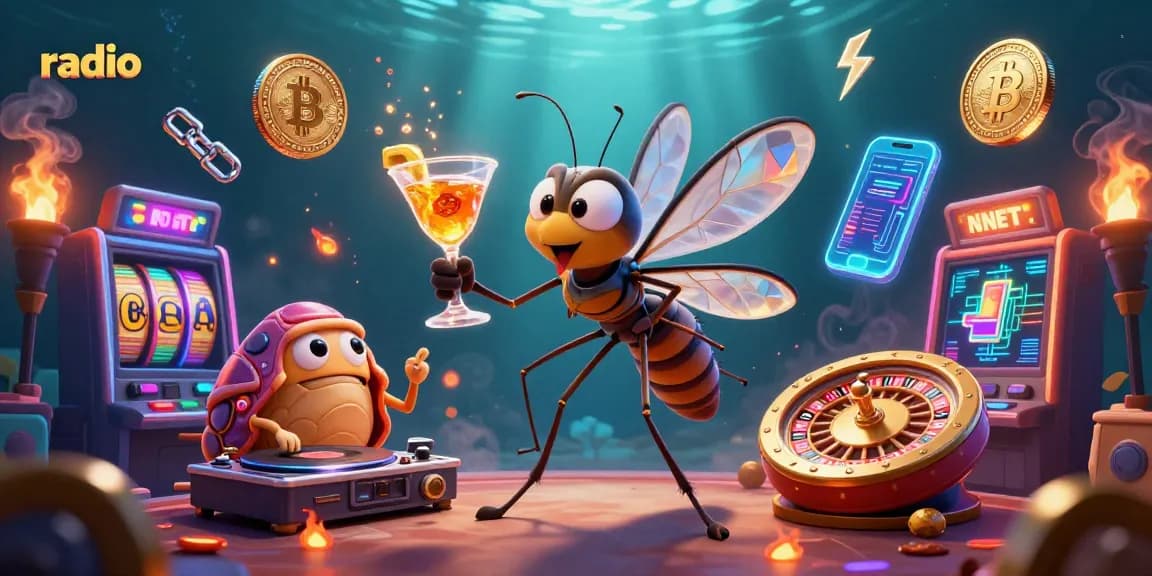 Experience the excitement of the casino world with radio and dynamic gaming elements in this captivating illustration.