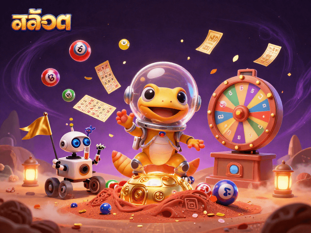 Engage with สล็อต gameplay as Martian gecko finds a golden casino amidst exciting prizes.