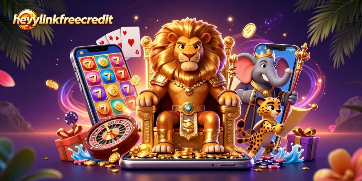 Engage with heylinkfreecredit through vibrant slot games illustrated with a king, an advisor, and a messenger.