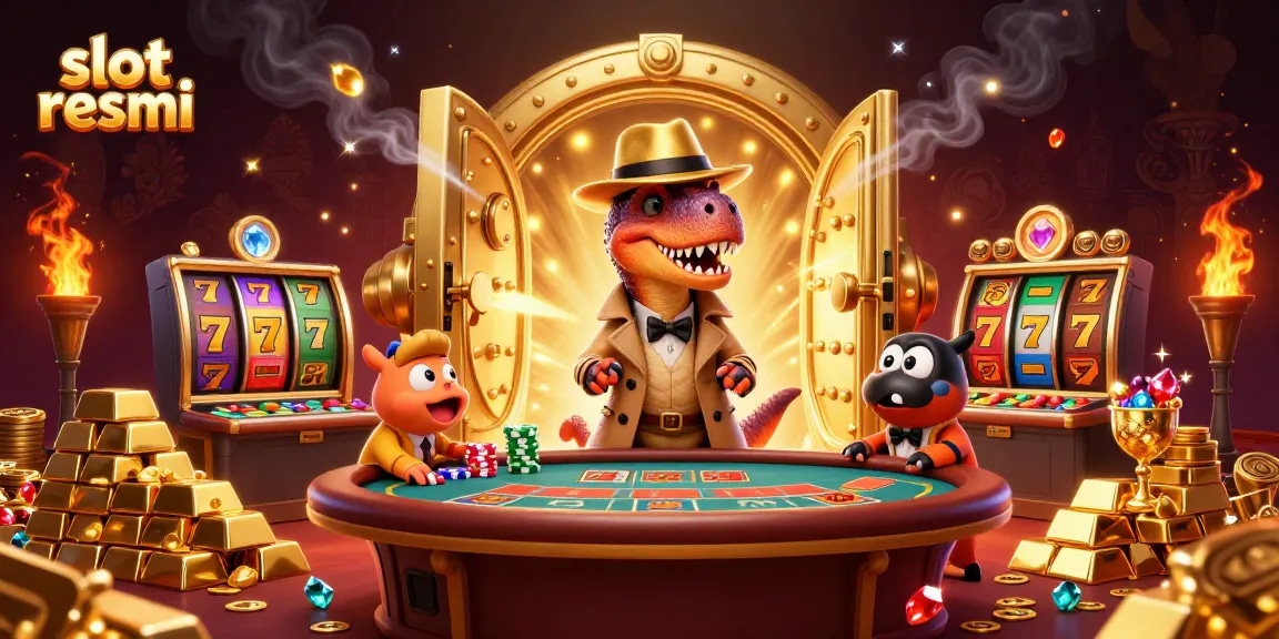 Experience excitement at the slot resmi tables with cartoon characters in an extravagant casino scene.