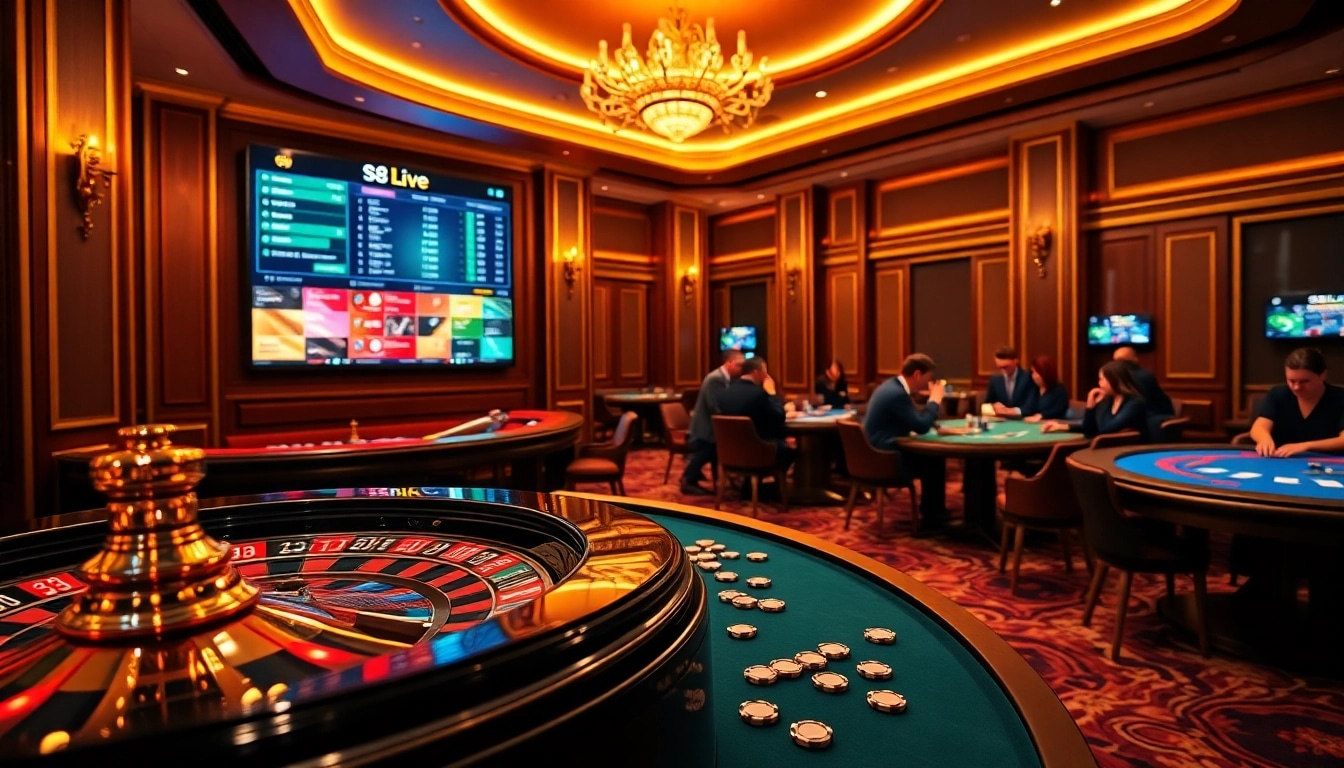 s8 live betting action with vibrant casino tables and dynamic roulette wheel.