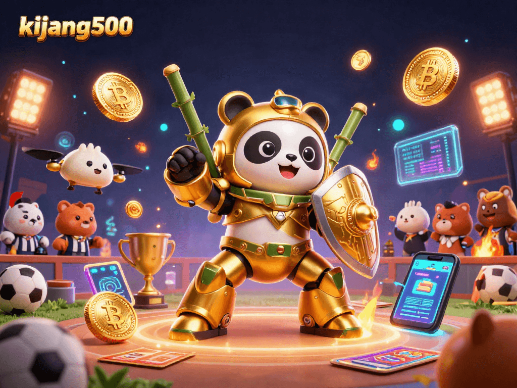 Bet on exciting sports with kijang500's vibrant 3D casino illustration showcasing intense action and crypto elements.