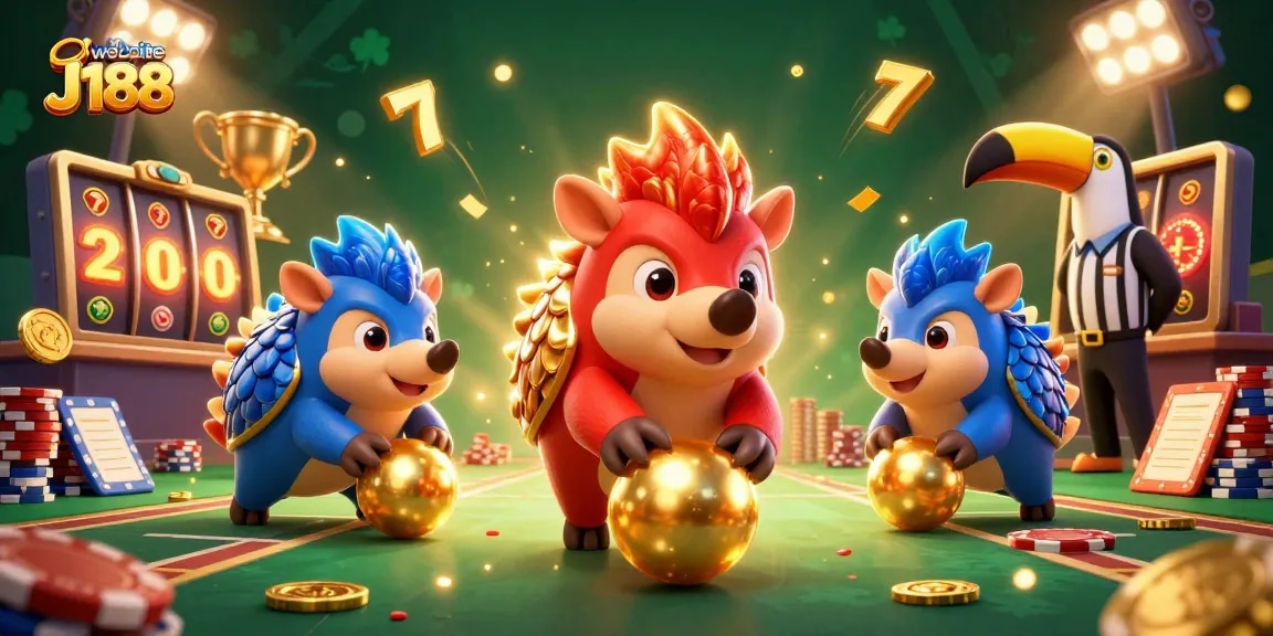 Experience immersive gaming action at website J188 with vibrant characters, slot reels, and dynamic elements.