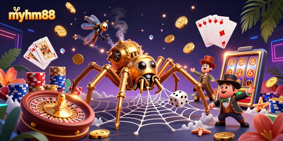 Engage with exciting games at myhm88, featuring lively casino elements and animated character interactions.
