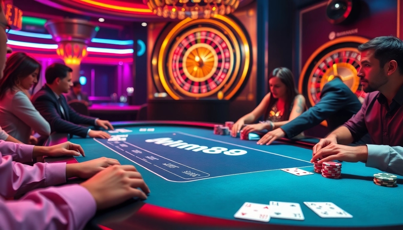 Players enjoying a thrilling moment at the mm88 poker table, embodying the essence of luxury gambling.