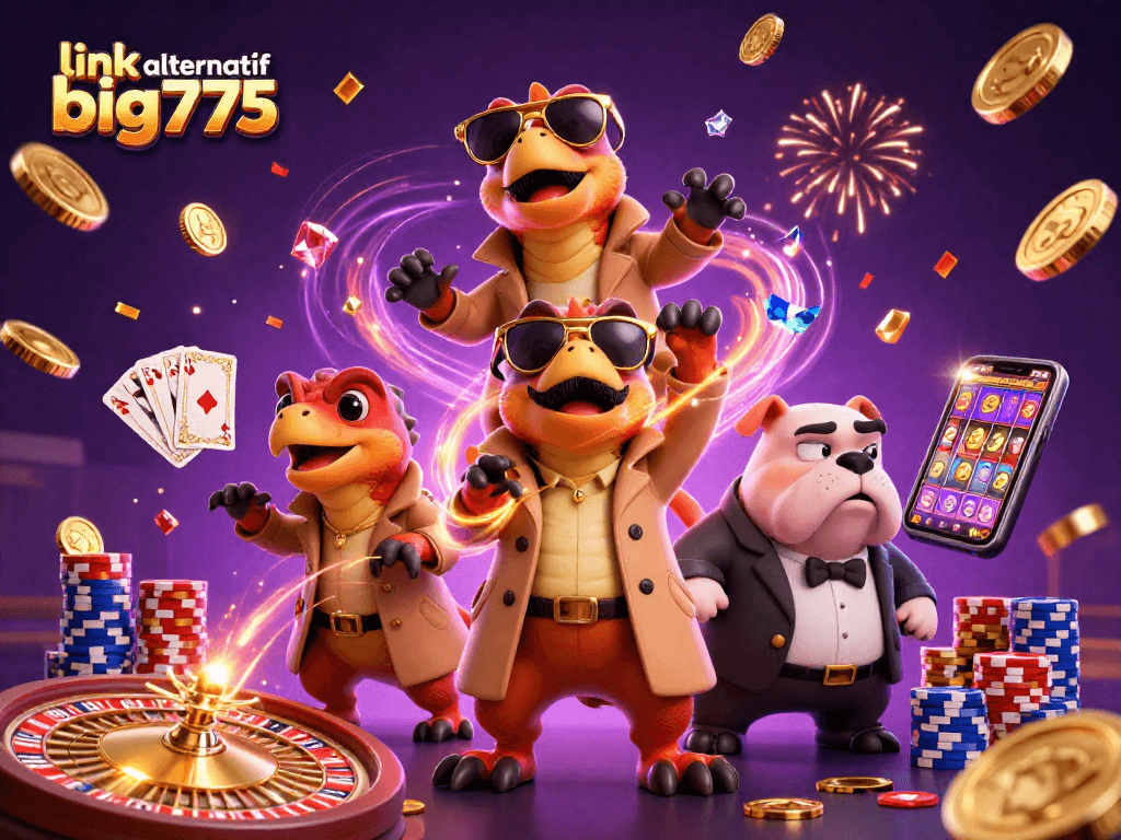 Experience excitement at the link alternatif big777 casino with raptors in a trench coat and dazzling game elements.