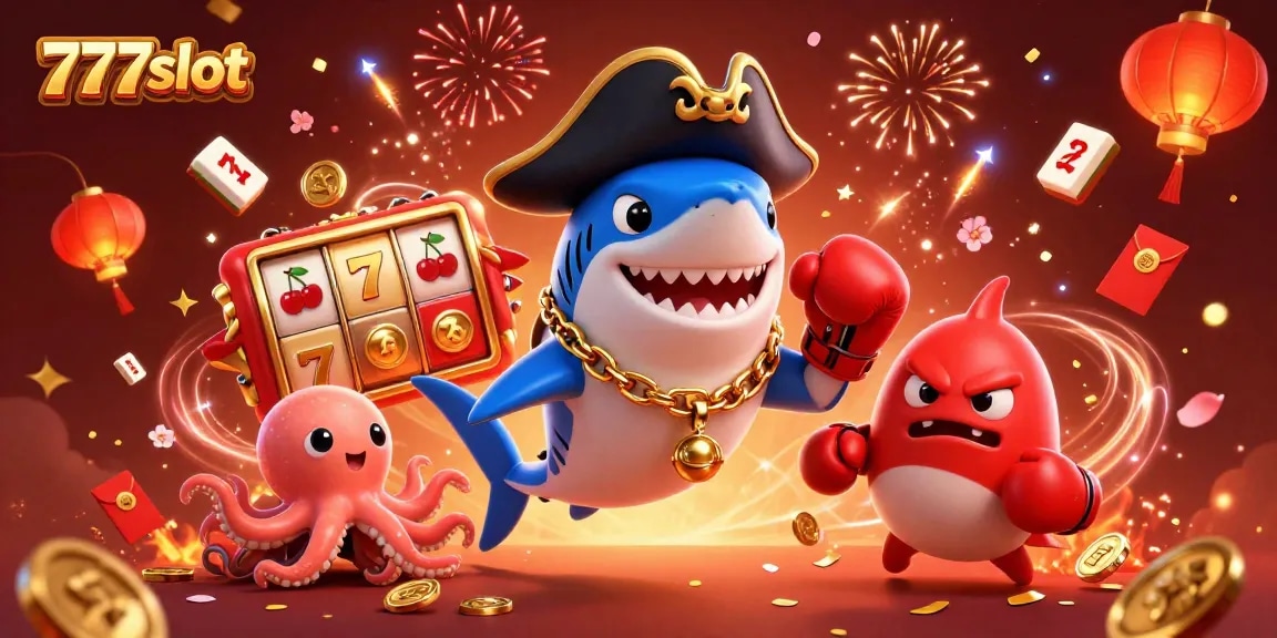 Permainan slot 777slot yang penuh warna dengan karakter laut dan elemen kasino yang energik.
