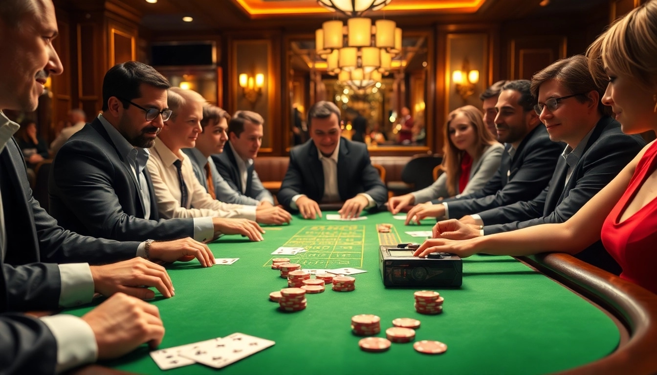 Experience the thrilling blackjack casino with engaging players and exciting action at the table.