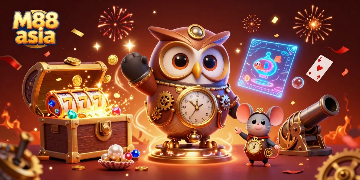 Engage in thrilling action at M88 asia with steampunk characters and vibrant casino gaming elements.