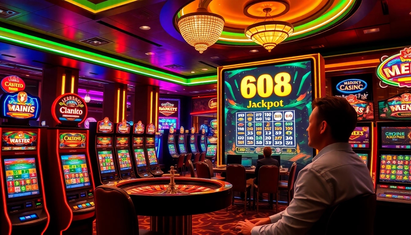 Experience the thrill of go8 nổ hũ in an exciting casino setting with vibrant lights.