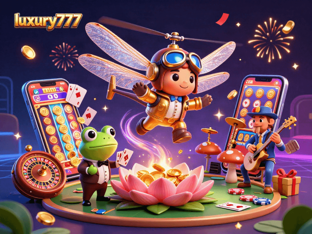 Menangkan jackpot di luxury777 dengan pesawat helikopter naga terbang di atas kasino teratai.
