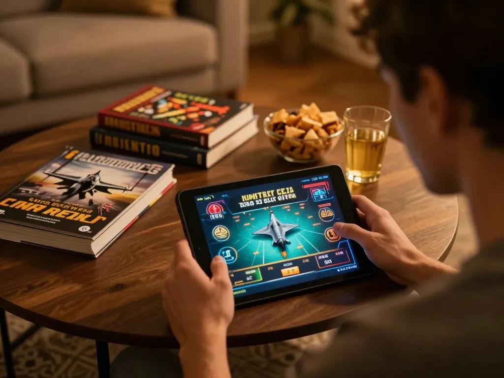 F168 player engaging in strategic online casino gaming at home with a tablet and notes.