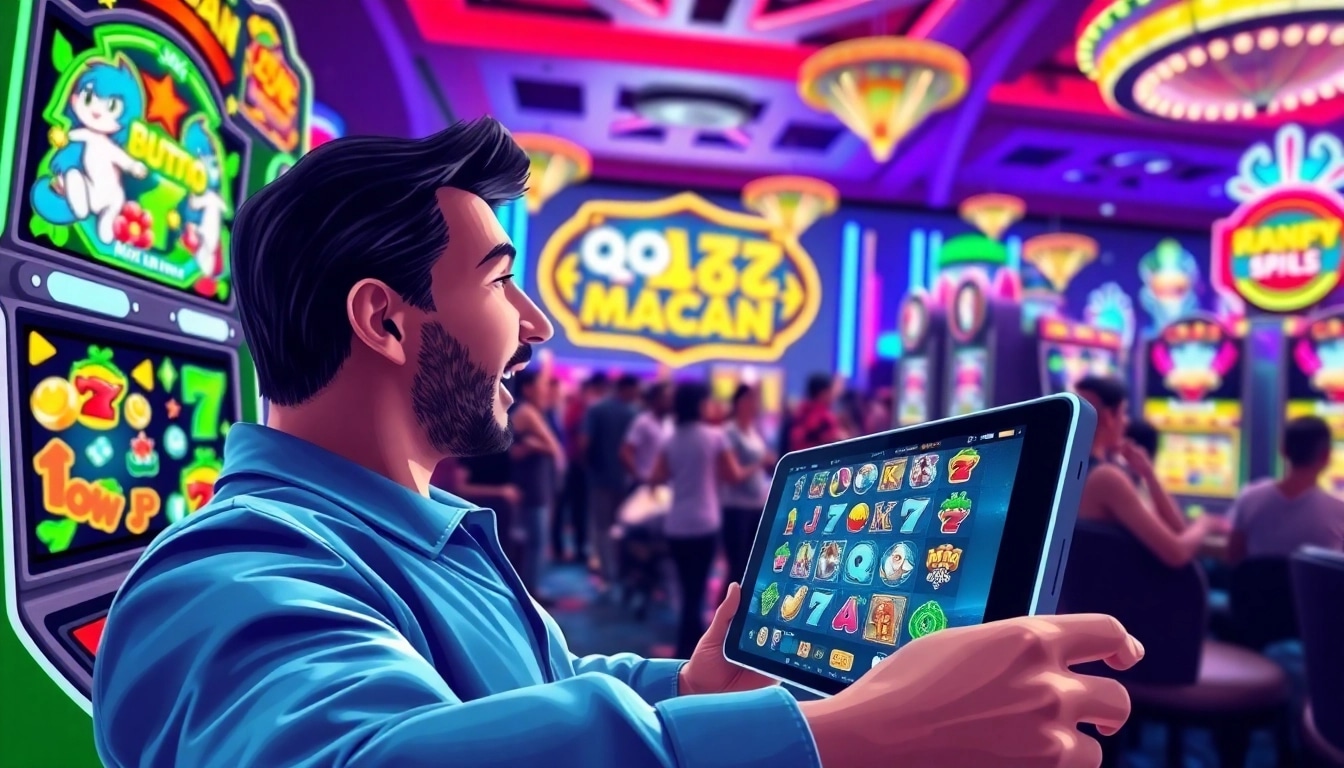 Rasakan keseruan bermain qq macan game dengan mesin slot warna-warni dan suasana kasino yang hidup.