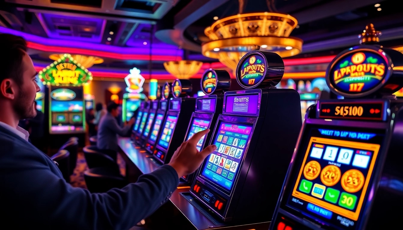 Permainan yang menyenangkan dengan Slot deposit 5000 di mesin kasino yang menyala.