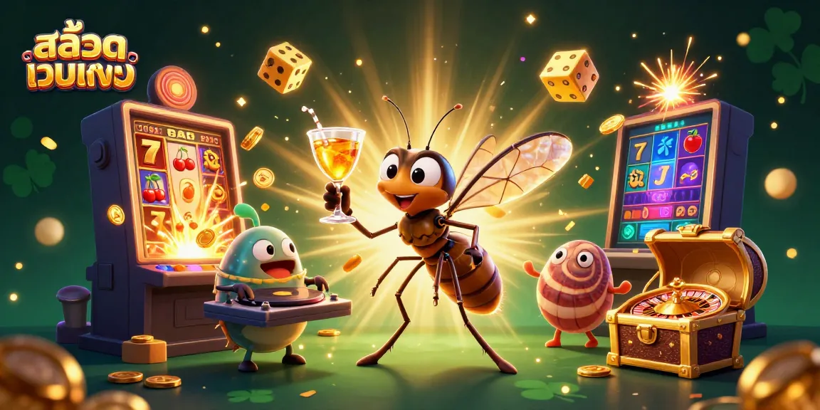 Experience the excitement of สล็อตเว็บตรง with a vibrant casino scene featuring an animated mosquito mascot and dynamic elements.