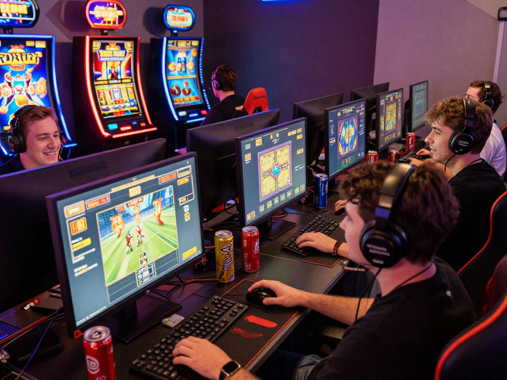 Engaged players enjoying the excitement of toto slot games in a vibrant online gaming setup.