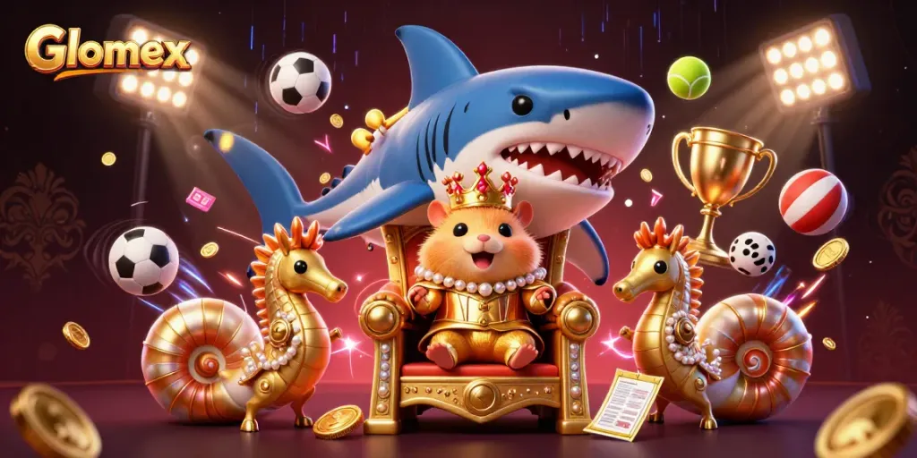 Engage in thrilling gameplay with Glomex, featuring a golden hamster king and dynamic sports elements.